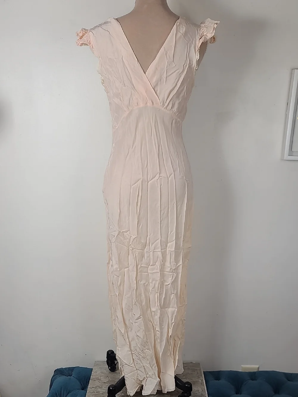 Vtg Eastern Isles 1940s Pale Pink Old Hollywood Glamour Full Lengh Nightgown 36 - Picture 4 of 16